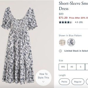 NEW Abercrombie Short-Sleeve Smocked Midi Dress